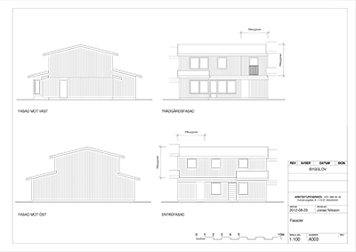 arkitekt, påbyggnad, ritning, fasad, bygglov